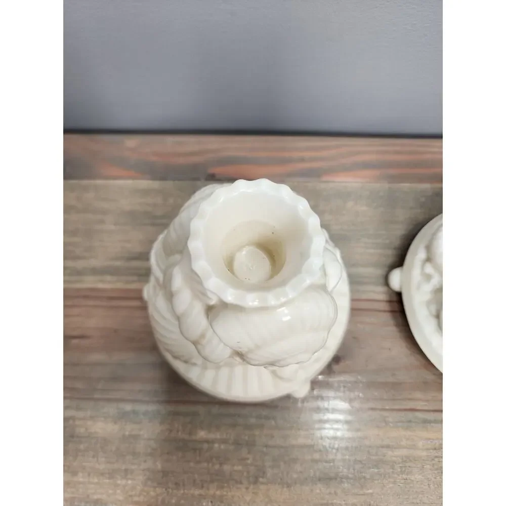 Vintage Shafford Japan 1989 Candlestick Holder Set Shells Coastal Ivory
